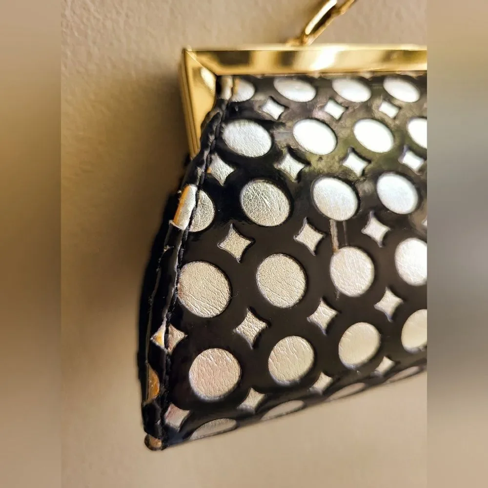 Nicole Lee Collection Black and Silver Geometric Clutch With Gold Chain